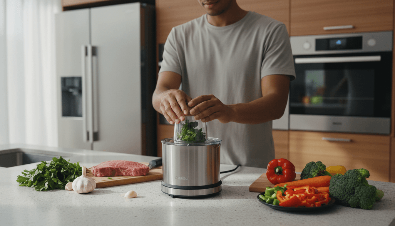 air fryer with vegetables on kitchen counter